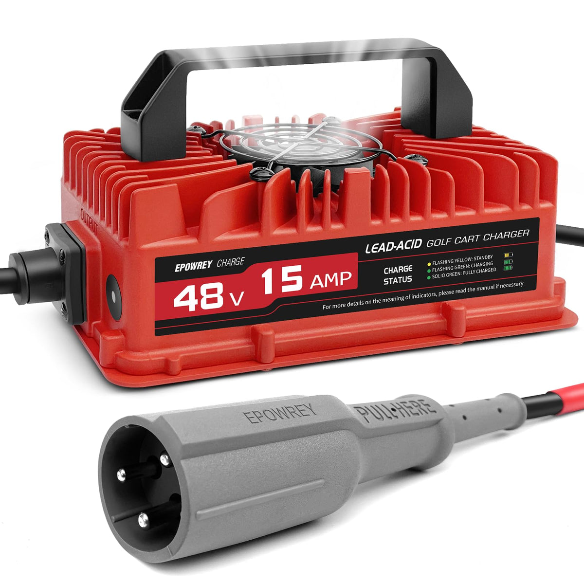 15 AMP 48 Volt Golf Carts Battery Charger for Club Car 3-Pin Round Plug,for Lead Acid Battery
