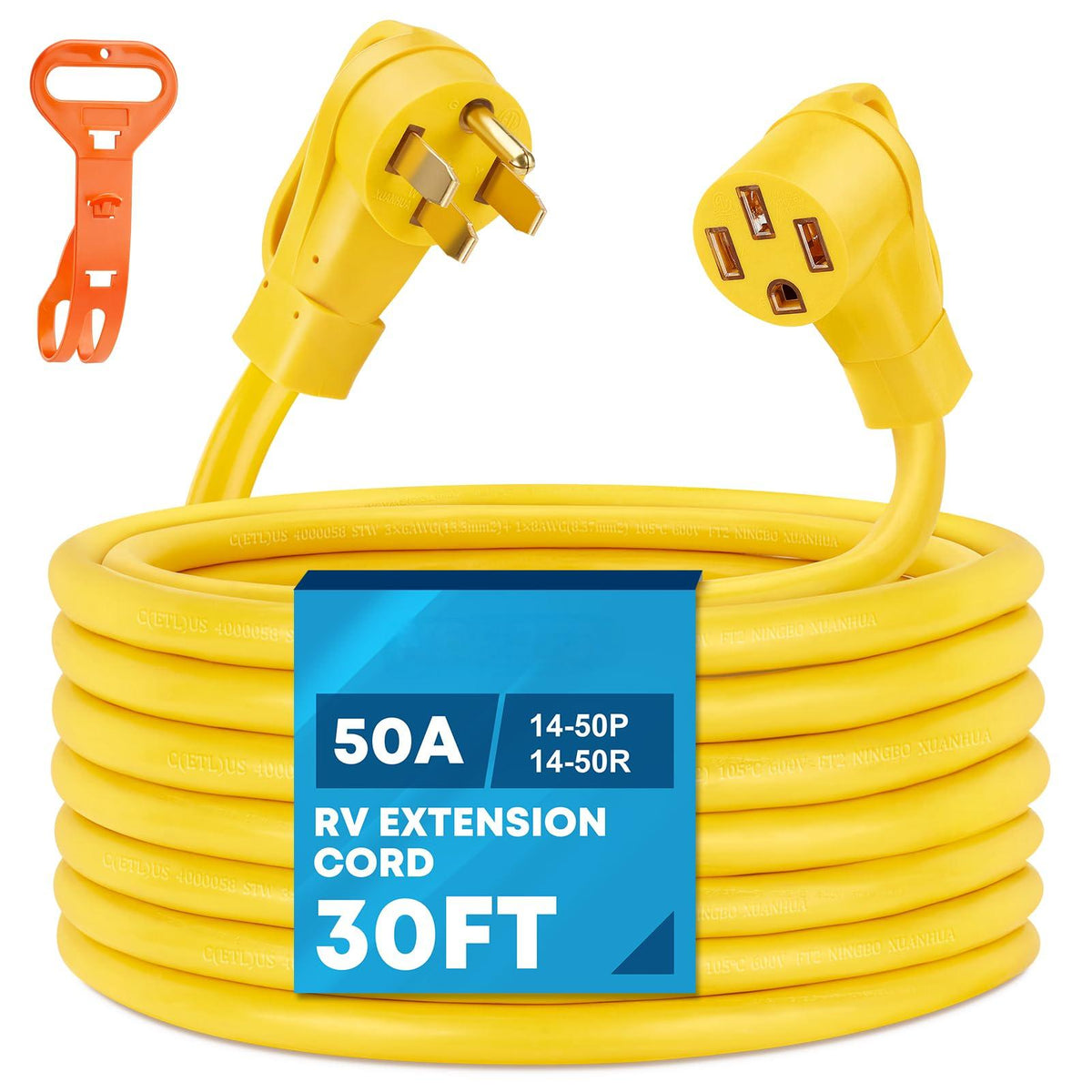 50Amp RV/EV Extension Cord 30FT, NEMA 14-50P to 14-50R RV Power Cord 50A, Heavy Duty 6/3+8/1 Gauge STW Wire W/Cord Organizer for RV Trailer Campers 125/250V, 6250/12500W