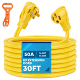 50Amp RV/EV Extension Cord 30FT, NEMA 14-50P to 14-50R RV Power Cord 50A, Heavy Duty 6/3+8/1 Gauge STW Wire W/Cord Organizer for RV Trailer Campers 125/250V, 6250/12500W