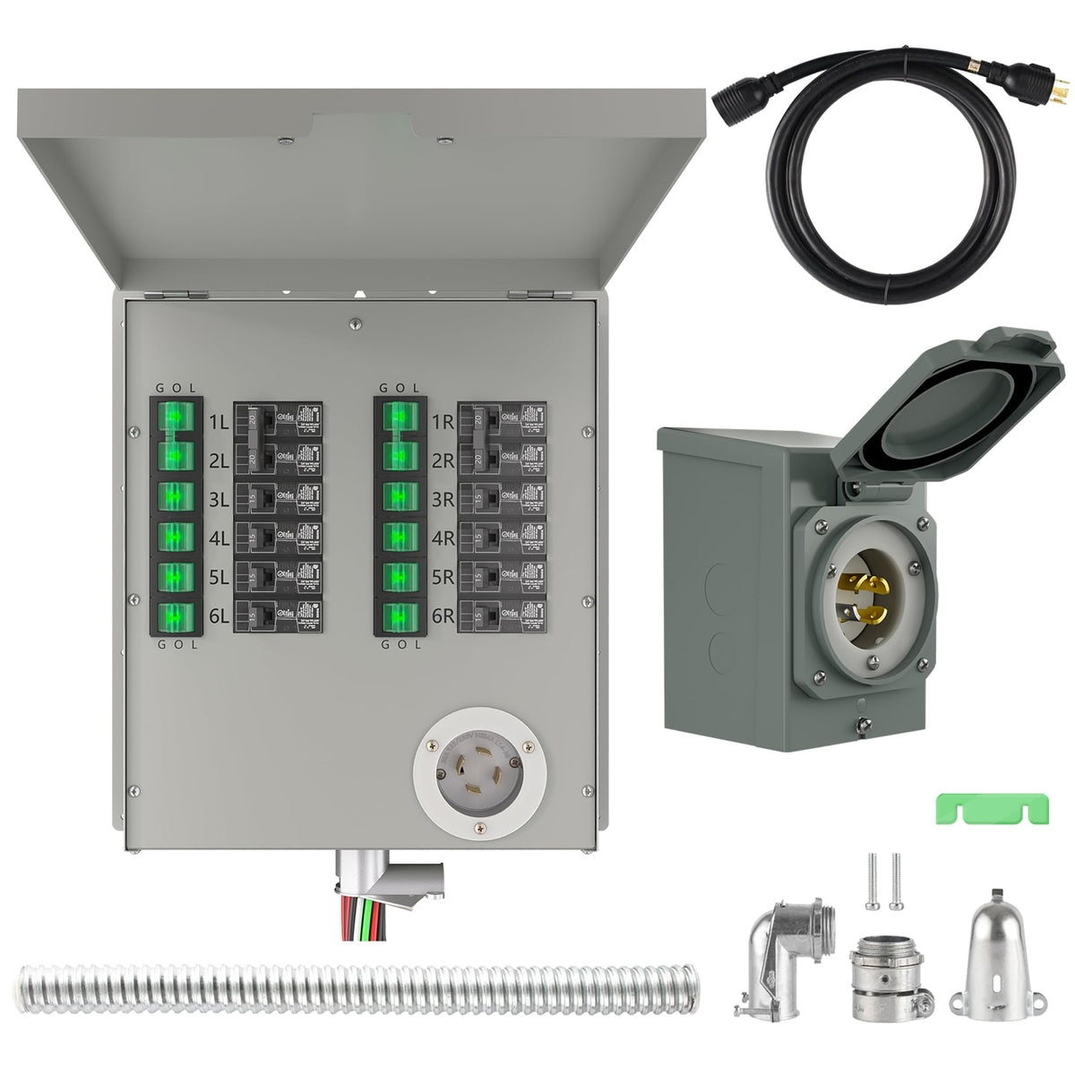 Transfer Switch12-Circuits 120/240V 30A Non-Automatic Power Transfer Kit with Inlet Box(Indoor)