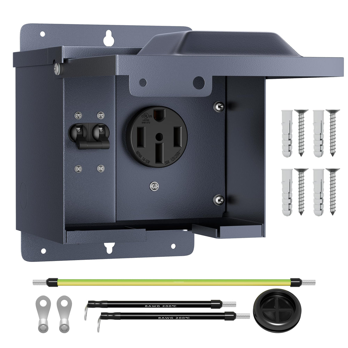 50 Amp RV Power Outlet Box with Breaker, Weatherproof 125/250V UL Listed NEMA 14-50R RV Receptacle,