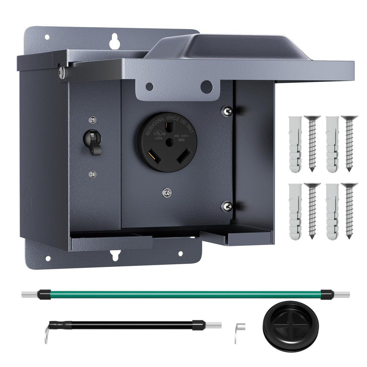 30 Amp RV Power Outlet Box with Breaker, Weatherproof 125V Nema TT-30R RV Receptacle UL Listed, Lockable Electrical Breaker Box
