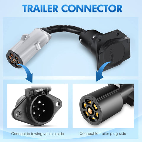 7 Pin Round to 7 Way RV Blade Trailer Adapter Connector Wiring Harness Electric Adapter Plug Connector for Semi Truck Commercial Vehicle Pickup Tractor