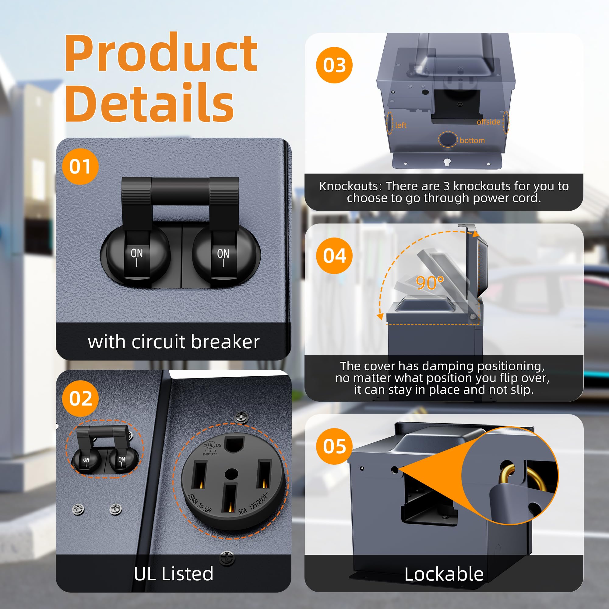 50 Amp RV Power Outlet Box with Breaker, Weatherproof 125/250V UL Listed NEMA 14-50R RV Receptacle,