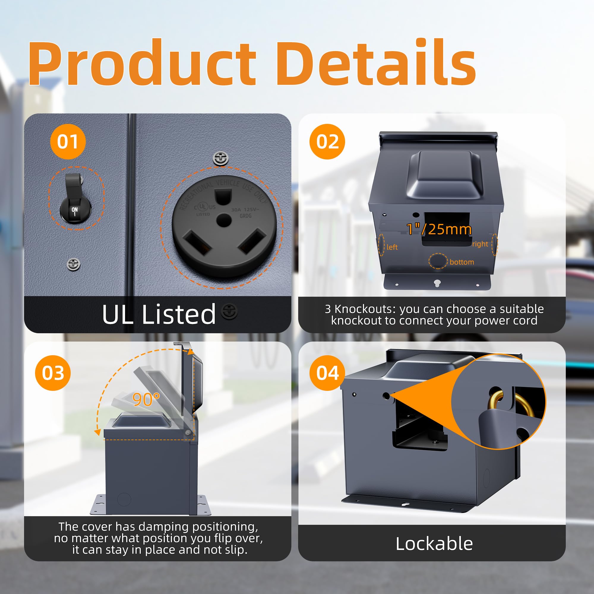 30 Amp RV Power Outlet Box with Breaker, Weatherproof 125V Nema TT-30R RV Receptacle UL Listed, Lockable Electrical Breaker Box