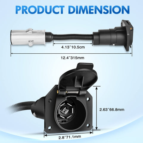 7 Pin Round to 7 Way RV Blade Trailer Adapter Connector Wiring Harness Electric Adapter Plug Connector for Semi Truck Commercial Vehicle Pickup Tractor