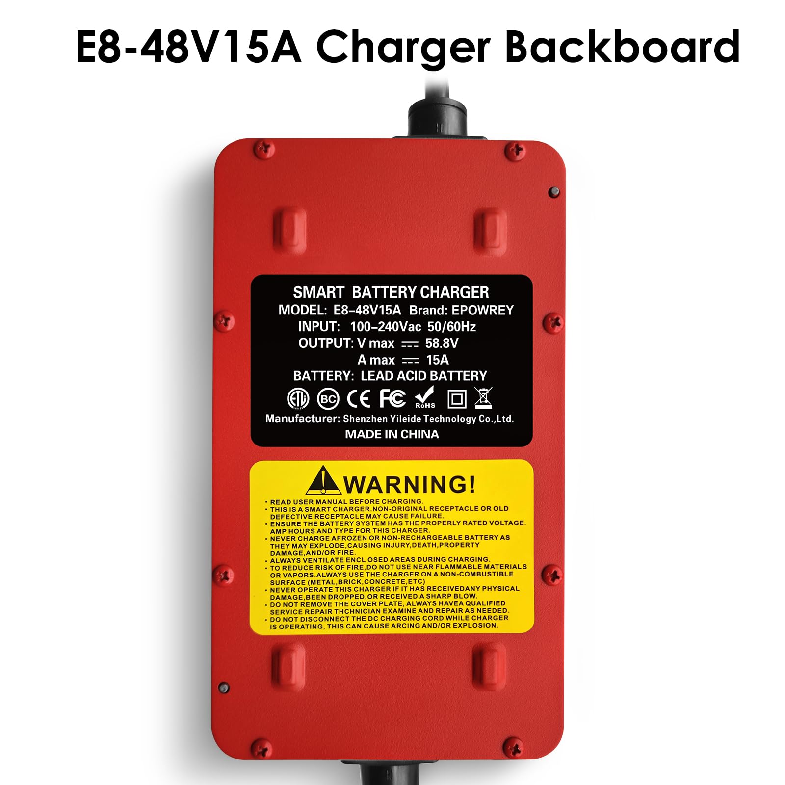 15 Amp 48 Volt Golf Cart Battery Charger for Yamaha G29 with 3-Pin Leaf Plug